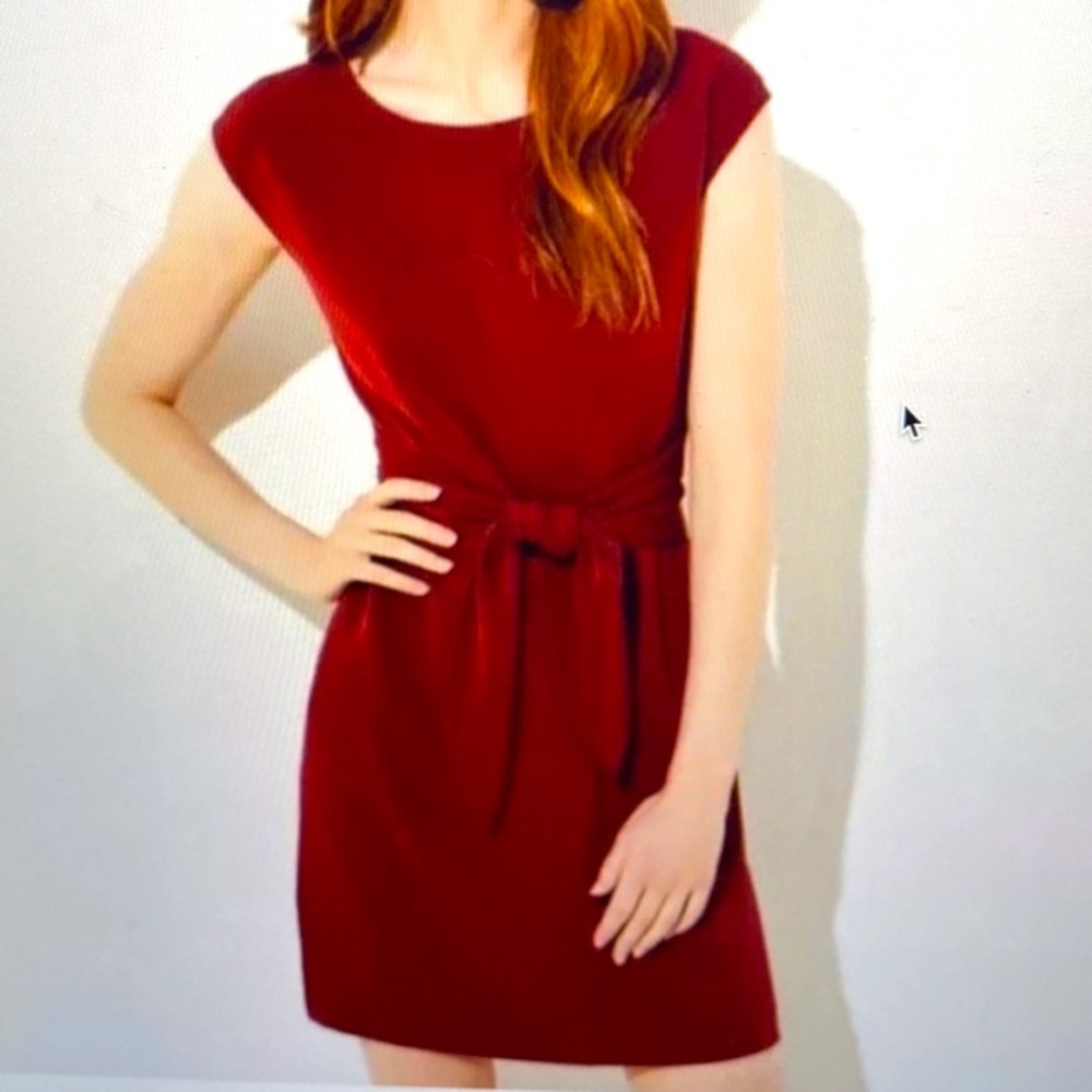 Loft Tie waist burgundy midi dress